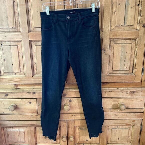 Women's J. Brand 27 Alana Shiny Black High Rise Crop‎ Skinny Jeans - Picture 1 of 13